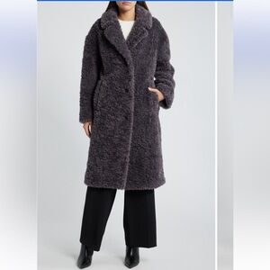 EEUC Worn 2x BCBGMAXAZRIA gray faux fur teddy coat size large